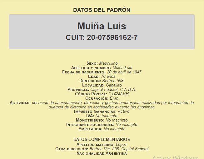 Los datos del padrón de Luis Muiña, jubilado.
