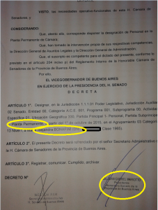 El decreto del pase de Mariotto para Alejandra Bonafini.