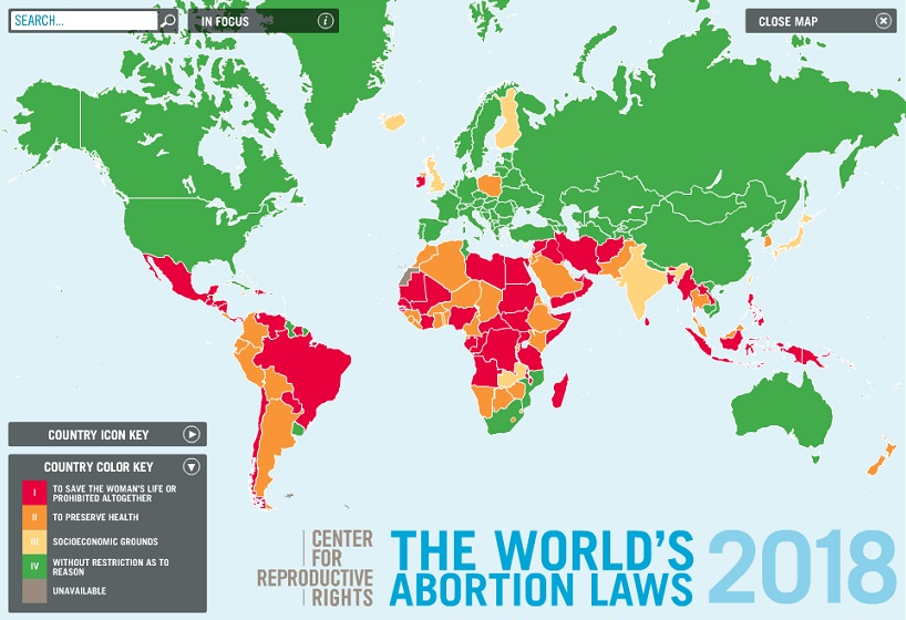 Países con legislación legal sobre el aborto. Fuente: reproductiverights.org