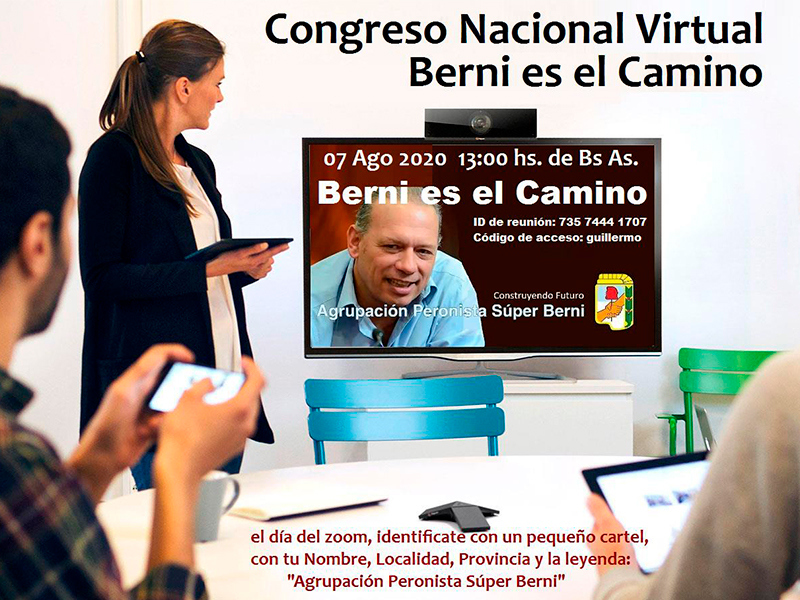 La invitación que cursa la Agrupación Peronista Super Berni para participar de una reunión virtual entre militantes