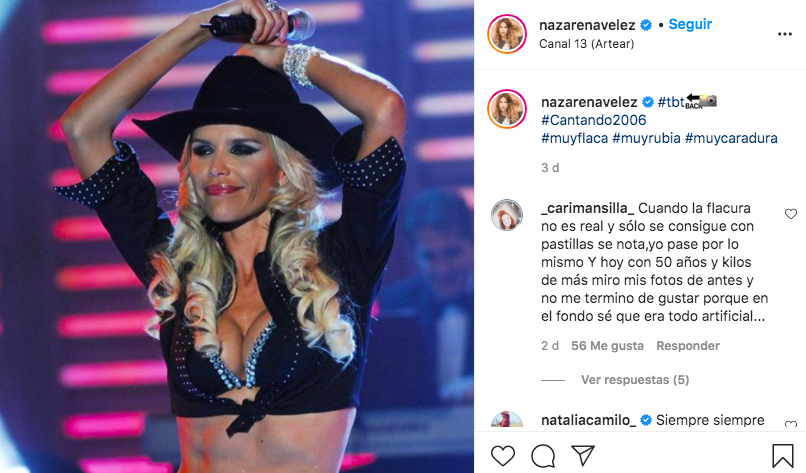 "Muy flaca, muy rubia y muy caradura", escribió Nazarena Vélez en su Instagram junto con una foto de su pasado