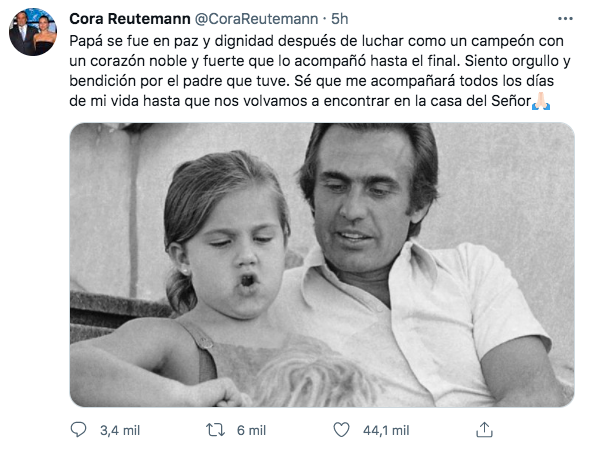 "Papá se fue en paz", escribió Cora Reutemann en su Twitter