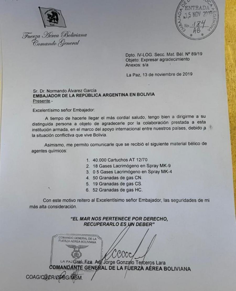 El documento que presentó el canciller Rogelio Mayta en su denuncia