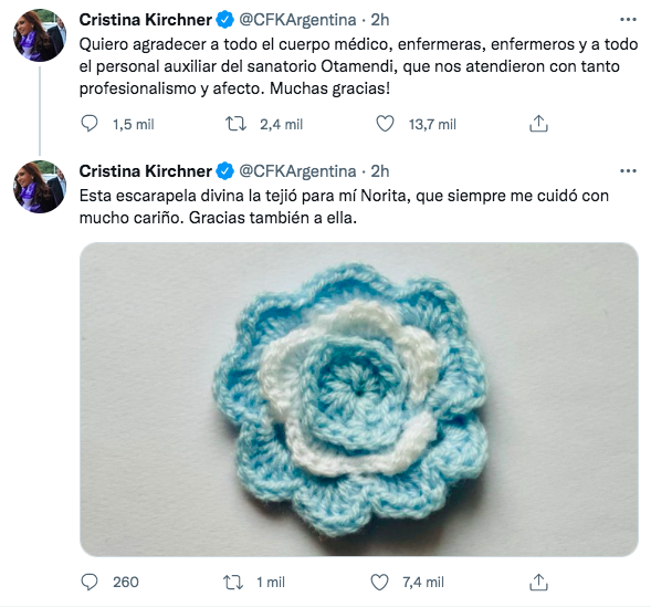 El mensaje de Cristina Kirchner tras recibir el alta médica