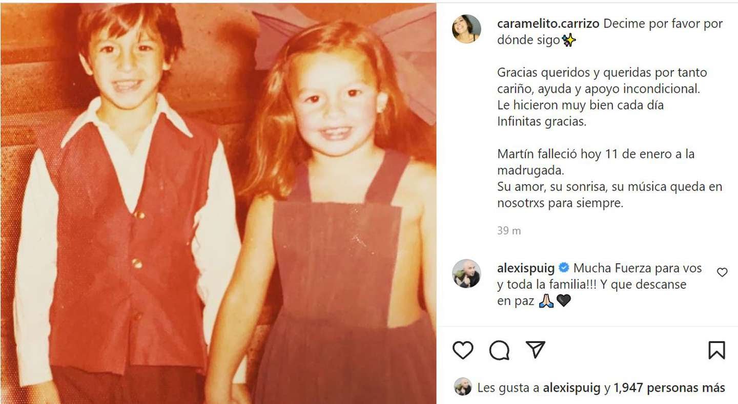 El posteo sobre Martín Carrizo que escribió Caramelito en Instagram